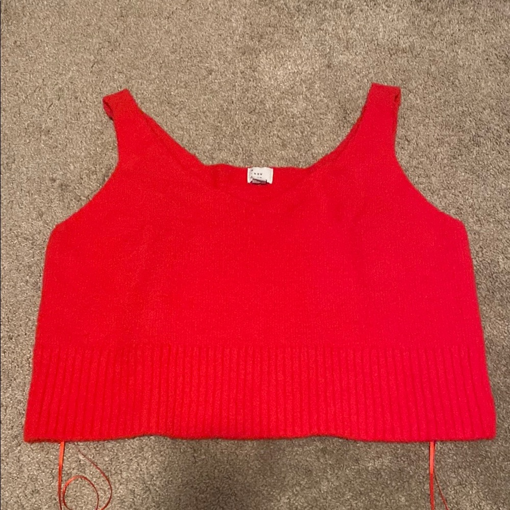 A New Day Red Ribbed Sleeveless Crop Tank